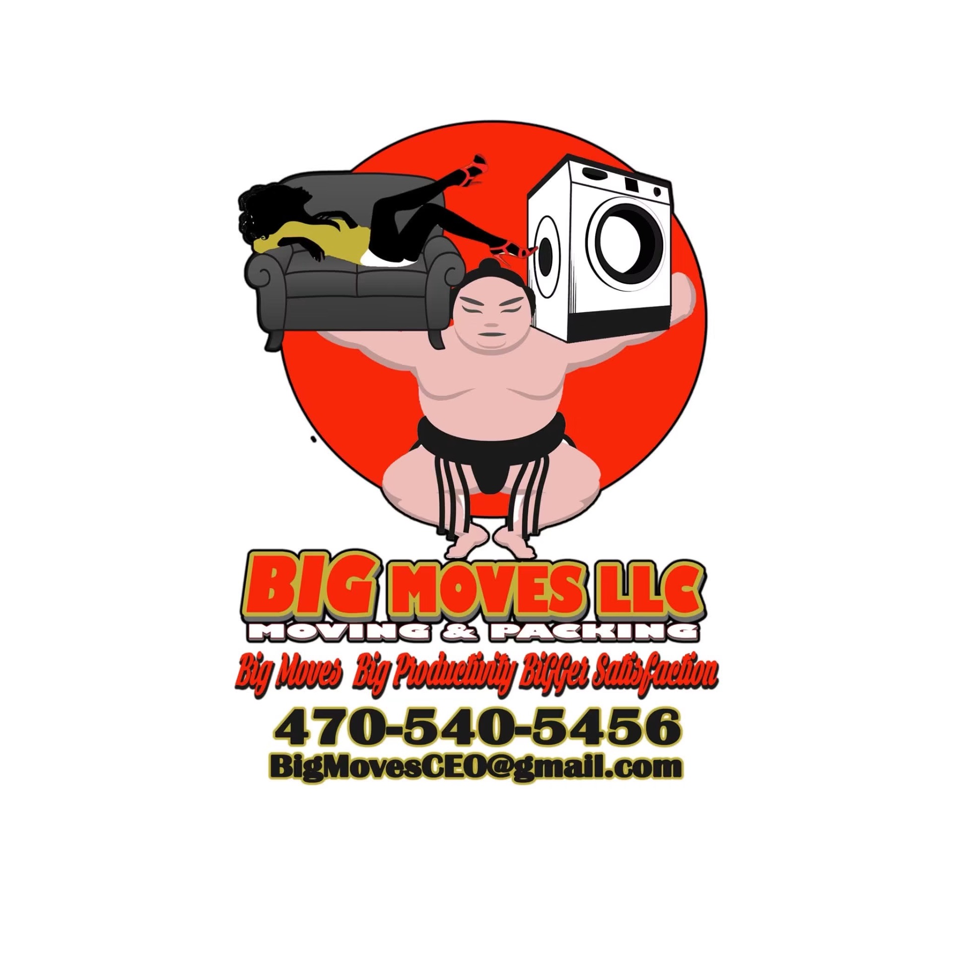 Big Moves LLC — sumo wrestler carrying a couch and washer